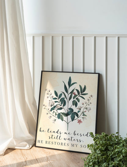 He Leads Me Beside Still Waters Art - Psalm 23 Inspired Christian Art, Calming Scripture Wall art for Peace and Comfort