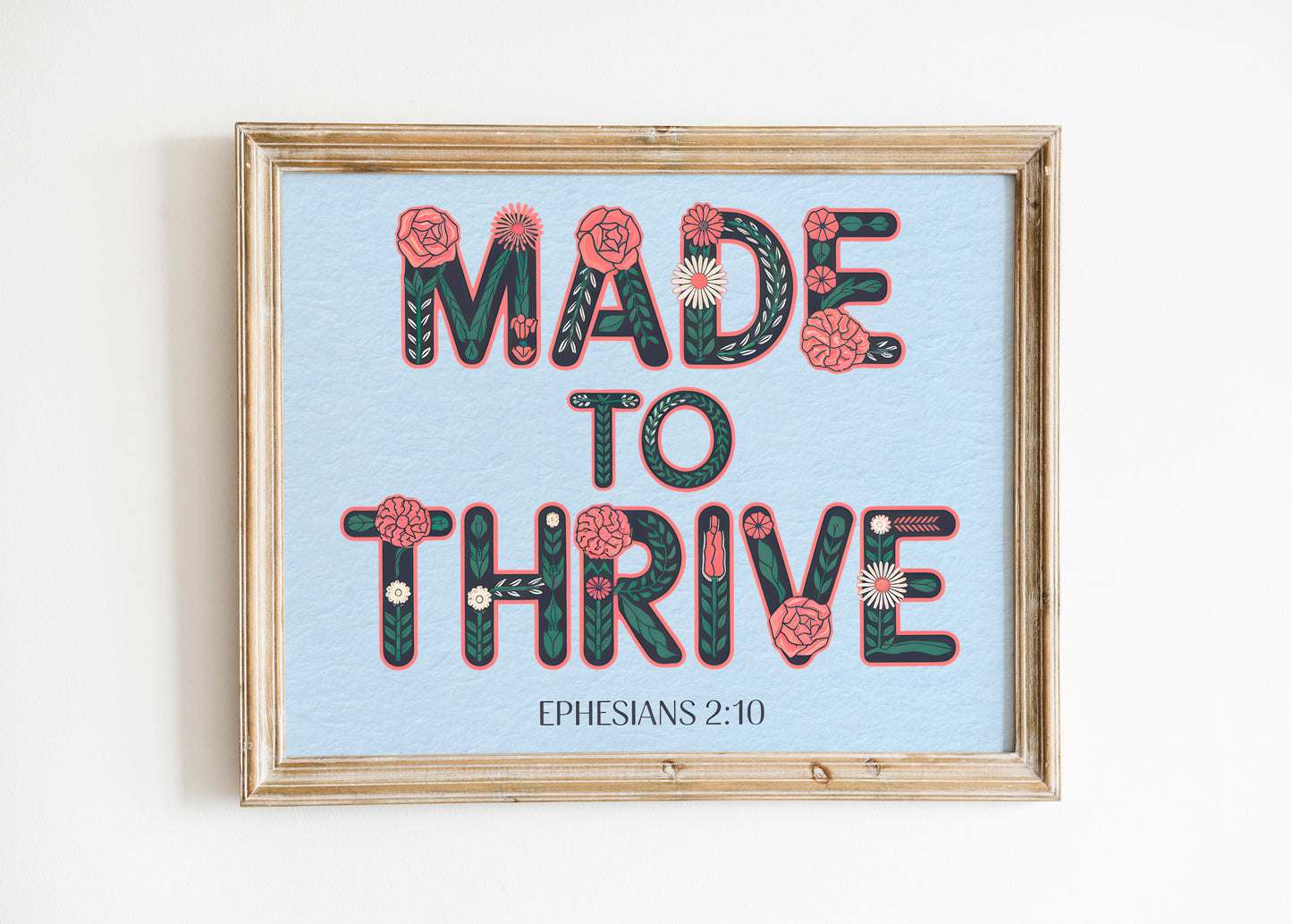 Made to Thrive Christian Art - Bold Faith Typography Wall art with Botanical Motif, Inspired by Contemporary Worship Themes