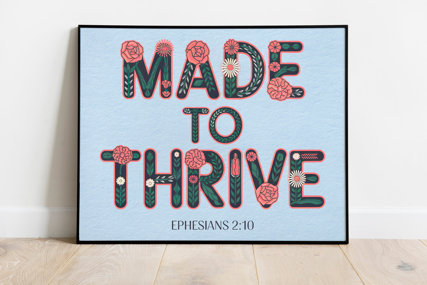 Made to Thrive Christian Art - Bold Faith Typography Wall art with Botanical Motif, Inspired by Contemporary Worship Themes