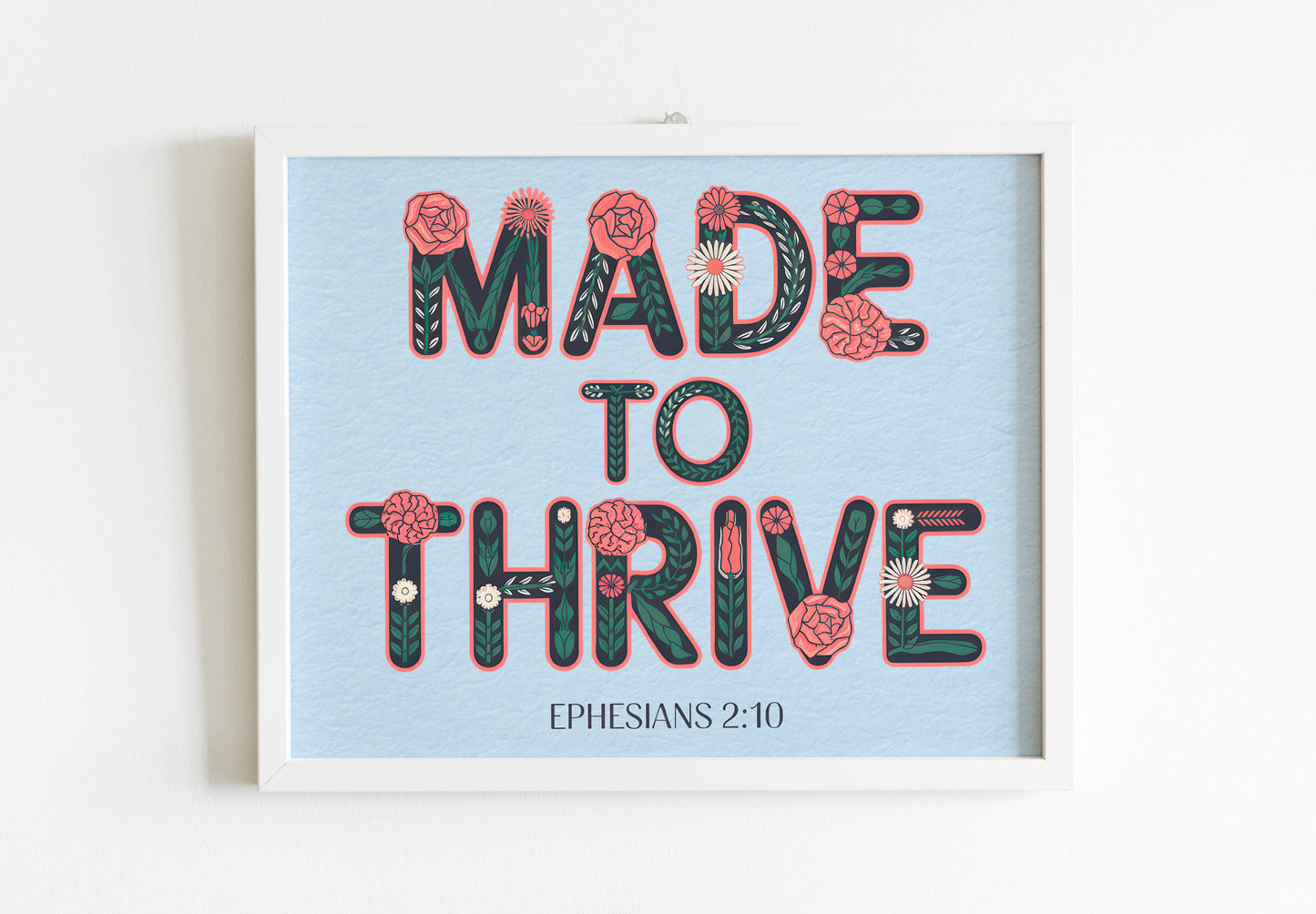 Made to Thrive Christian Art - Bold Faith Typography Wall art with Botanical Motif, Inspired by Contemporary Worship Themes