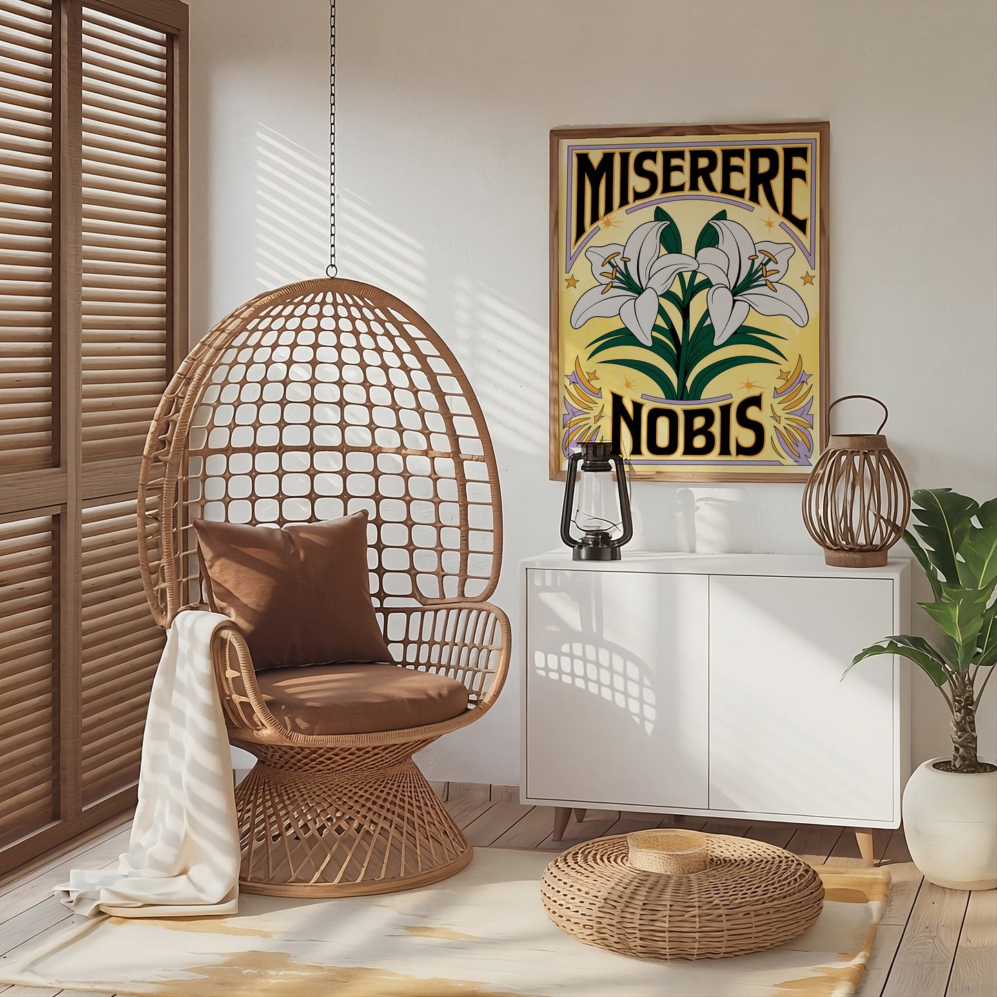 Miserere Nobis Christian Art - Latin Prayer Wall art with Lily Illustration, Traditional Catholic Inspired Faith Art