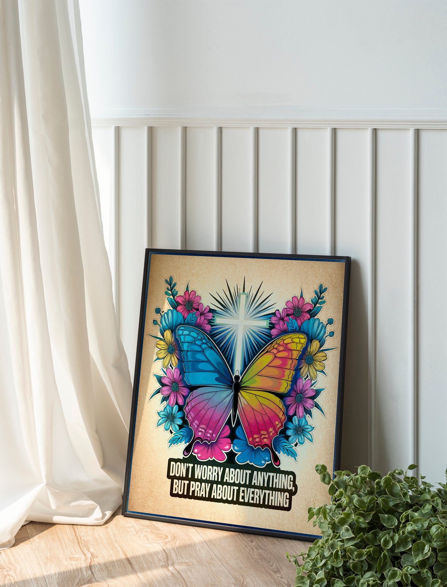 Christian Butterfly Print  Inspirational Don’t Worry Pray About Everything Faith