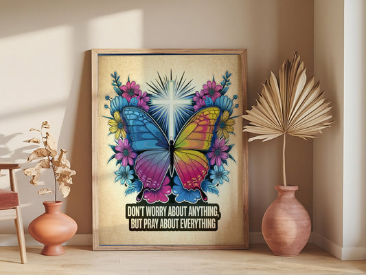 Christian Butterfly Print  Inspirational Don’t Worry Pray About Everything Faith