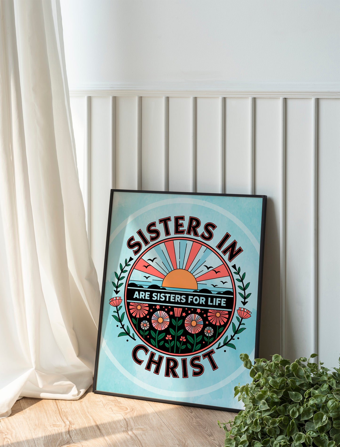 Sisters in Christ Christian Art - Faith Friendship Wall art for Women, Bible Study Group Art with Sisterhood Theme