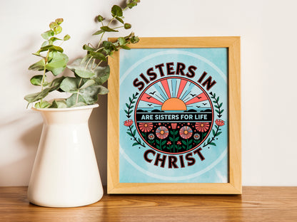 Sisters in Christ Christian Art - Faith Friendship Wall art for Women, Bible Study Group Art with Sisterhood Theme