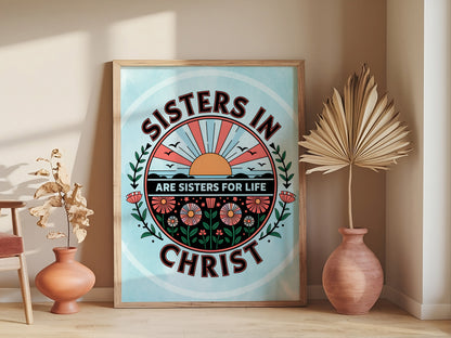 Sisters in Christ Christian Art - Faith Friendship Wall art for Women, Bible Study Group Art with Sisterhood Theme