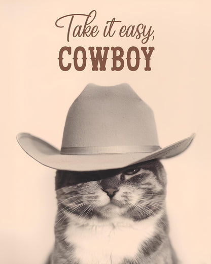 Cool It Cowboy Retro Poster, Funky Dog Print, Vintage Blue Wall Art for Trendy Digital Downloads