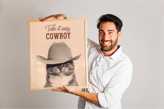 Cool It Cowboy Retro Poster, Funky Dog Print, Vintage Blue Wall Art for Trendy Digital Downloads