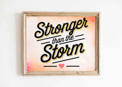 Stronger Than the Storm Christian Art - Encouragement Scripture Wall art with Retro Cloud Design, Faith Over Fear Gift Art