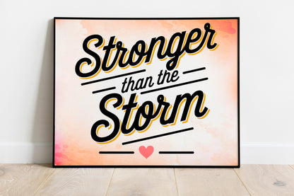Stronger Than the Storm Christian Art - Encouragement Scripture Wall art with Retro Cloud Design, Faith Over Fear Gift Art