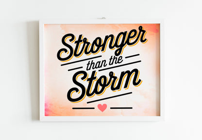 Stronger Than the Storm Christian Art - Encouragement Scripture Wall art with Retro Cloud Design, Faith Over Fear Gift Art