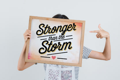 Stronger Than the Storm Christian Art - Encouragement Scripture Wall art with Retro Cloud Design, Faith Over Fear Gift Art