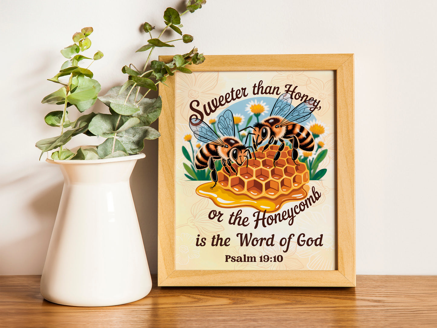 Sweeter Than Honey Christian Art - ProverbsInspired Bee and Honeycomb Faith Wall art, Scripture Art for Women and Nature Lovers