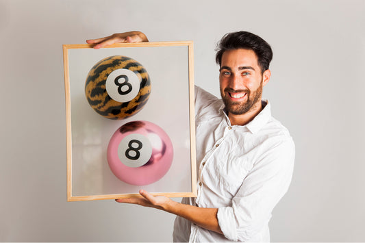 Funky 8 Ball Leopard Poster, Y2K Apartment Decor, Retro Pink Bedroom Art, Vintage Watercolor Print