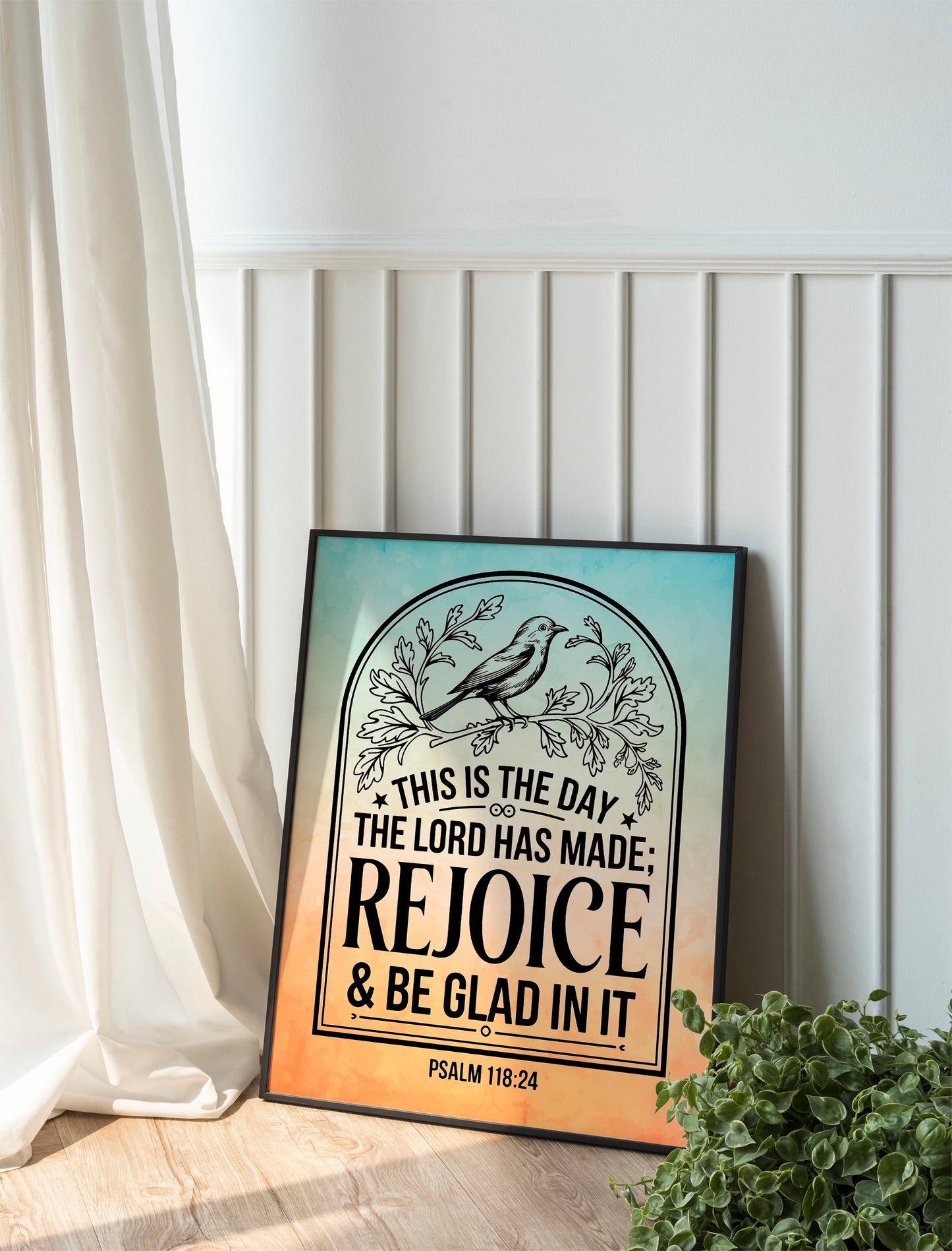 This Is the Day the Lord Has Made Art - Psalm 118:24 Scripture Wall art with Sunshine and Floral Design, Christian Joy Art