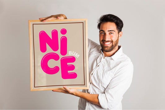 Nice Bum Funny Bathroom Poster, Bold Typography Restroom Art, Neutral Bedroom Wall Decor