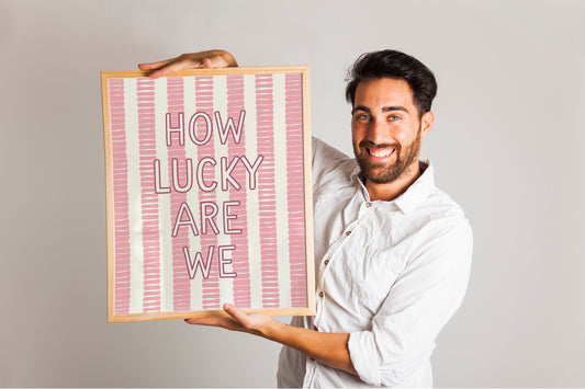 How Lucky Are We Quote Print, Trendy Green Stripe Poster, Positive Affirmation Aesthetic Home Art