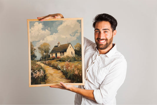 English Countryside Landscape Poster, Rustic Cottage Wall Art, Vintage Farmhouse Fine Decor