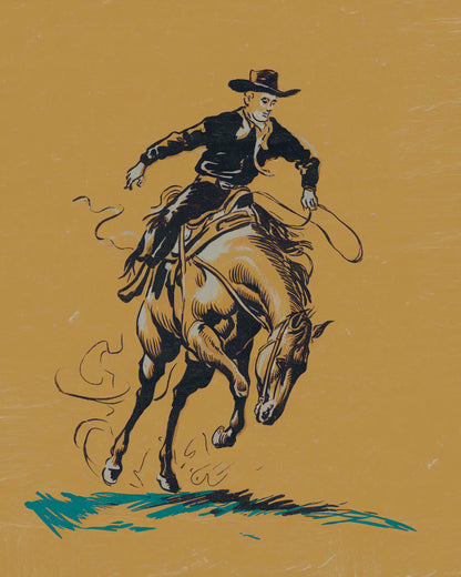 Cowboy Wall Art, Bucking Bronco art, Preppy room décor, Western Room Decor, Modern Eclectic Poster, Boho Wall Art,.