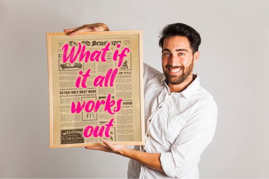 Retro Typography Print, What If It All Works Out Poster, Aesthetic Apartment Wall Art, Digital Trendy Decor.