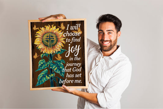 Inspirational Wall Art with Flower Design, 'I Will Choose to Find Joy in the Journey God Has Before Me' Quote, Christian Faith Home Decor