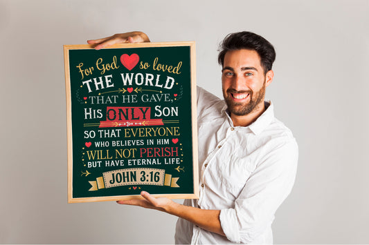 Christian Wall Art with John 3:16 Scripture, Decorative Faith-Inspired Design, Religious Home Decor, Inspirational Bible Verse Artwork