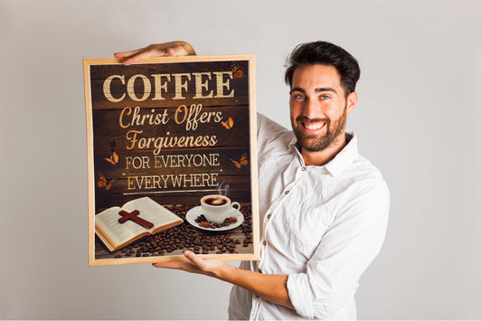 Inspirational Wall Art Featuring Coffee and Bible, Faith and Coffee Lover's Decor, Christian Home Artwork, Spiritual Morning Motivation