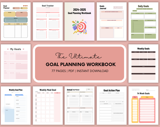 Goal Planning Workbook Planner - Eco-Friendly Goal Planner - Goal-Setting Pages - Action Plans - Progress Trackers - Vision Boards Planner