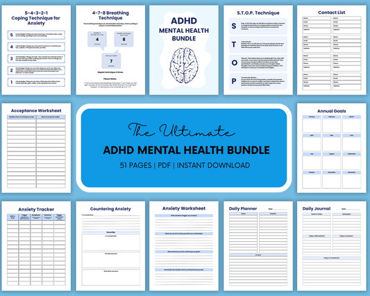 Adhd Mental Health Planner - Eco-Friendly Mental Health Planner - Adhd-Friendly Planner - Mood Tracker Planner - Gratitude Journal Planner