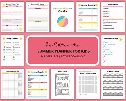 Summer Planner for Kids Planner - Daily and Weekly Layouts For Kids, Creative Section For Kids Planner - Summer Bucket List For Kids Planner
