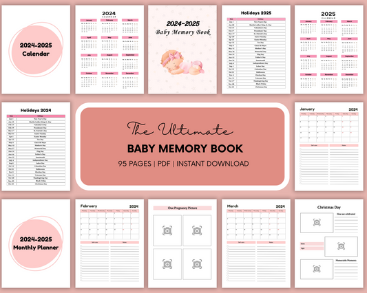 Baby Memory Book Planner - Eco-Friendly Baby Memory Planner - Baby Milestones Planner - Baby Firsts and Holidays Planner - Instant Download