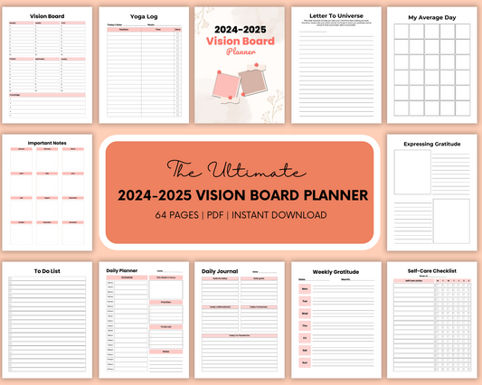 2024-2025 Vision Board Planner. 2024 Productivity Planner, Daily Planner, To Do List, Instant Download