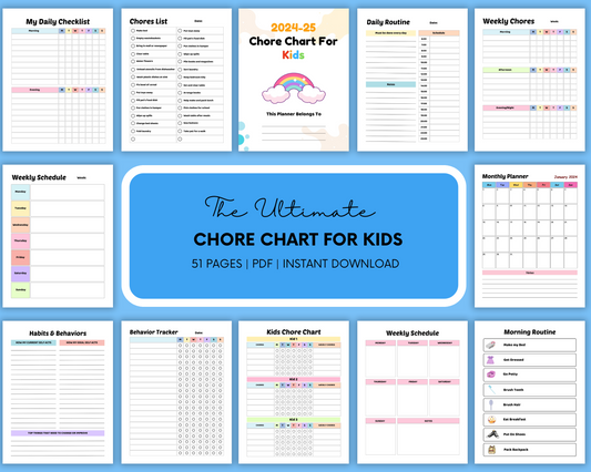 Chore Chart for Kids Planner - Eco-Friendly Chore Planner - Kids Chore Chart - Weekly Chore Tracker - Daily Chore Planner - Instant Download
