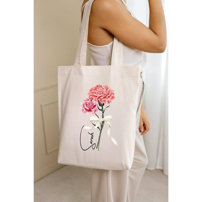 Custom Birth Flower Gift | Personalized Canvas Tote Bag  | Gift for Mom | Mother's Gifts
