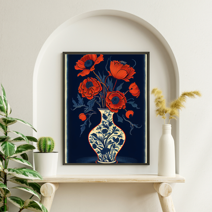 Printable Chinoiserie Wall Art, Poppy Wall Art, Chinoiserie Poppy Art, Digital Download Wall Art, Printable Home Decor, Elegant Wall Art