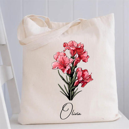 Custom Birth Flower Gift | Personalized Canvas Tote Bag  | Gift for Mom | Mother's Gifts