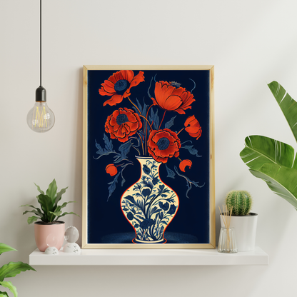 Printable Chinoiserie Wall Art, Poppy Wall Art, Chinoiserie Poppy Art, Digital Download Wall Art, Printable Home Decor, Elegant Wall Art