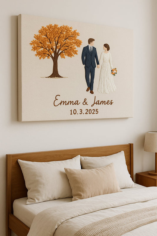 Custom Wedding Portrait  Bride and Groom Canvas with Names & Date
