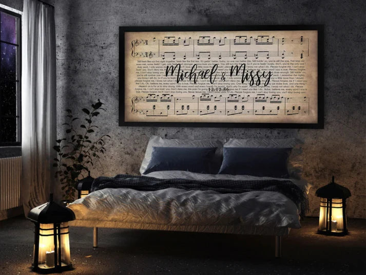 Song Lyrics on Canvas Custom Wall Art Couples - Ready to Hang (24x18 size)