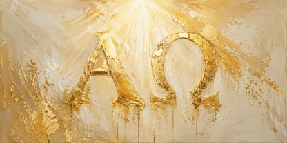 Alpha and Omega Greek letters gold leaf abstract Christian canvas wall art