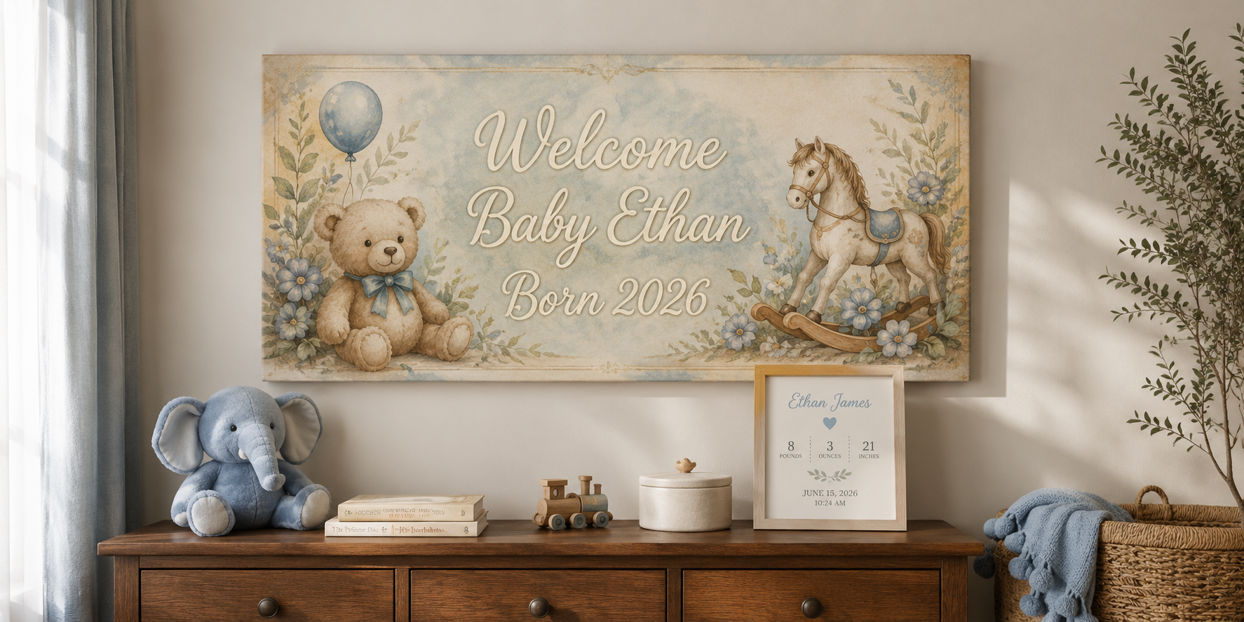 Birth Stats Newborn Canvas Vintage Nursery
