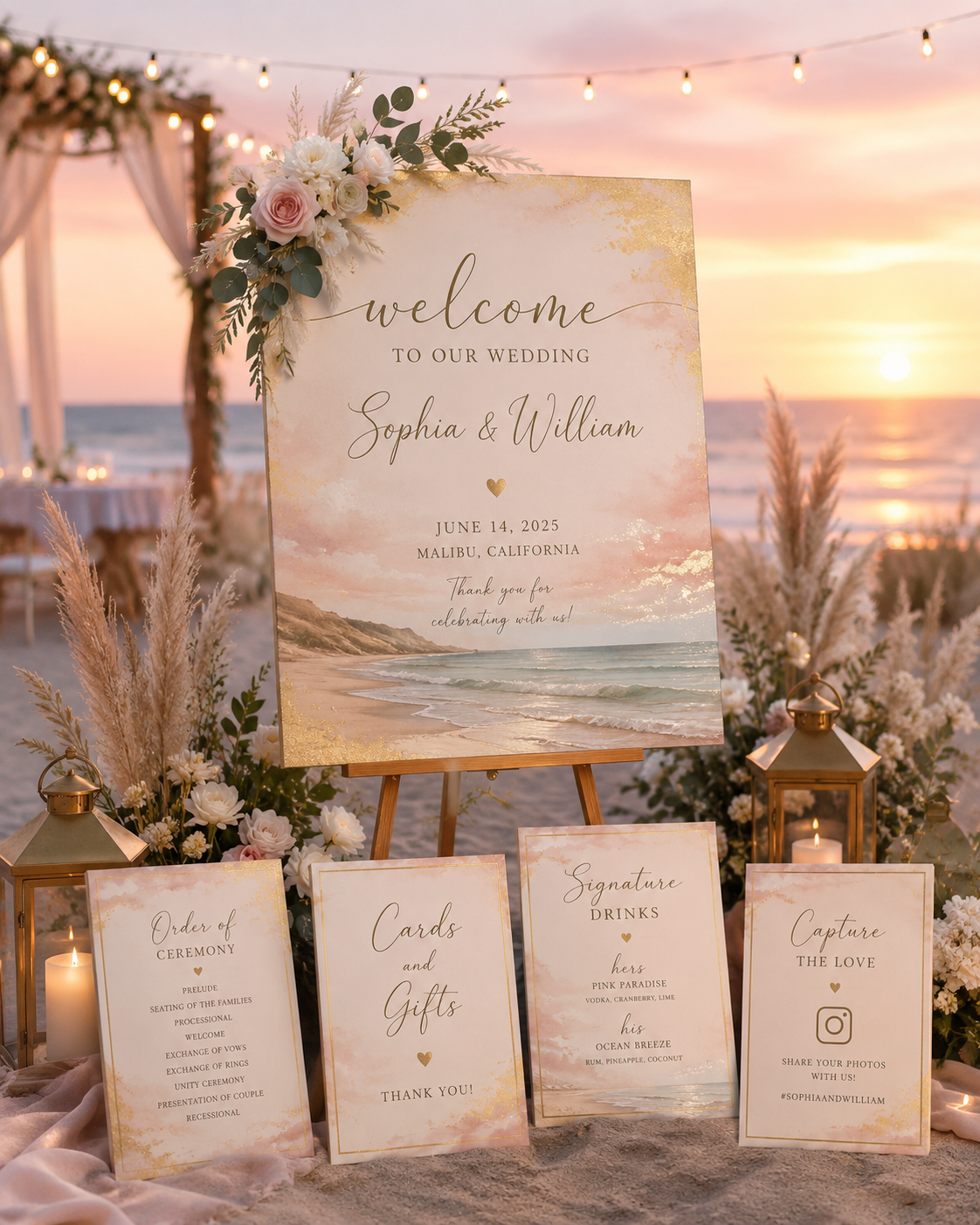 Beach Wedding Ceremony Signage Digital Download Bundle Staged Mockup