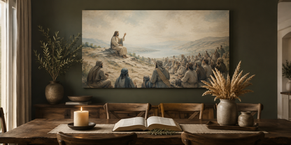 Beatitudes Sermon on the Mount Modern Neutral Christian Canvas Matthew 5 Staged Wall Art