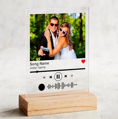 Song Plaque with Wooden, Acrylic, Led Light Stand - Personalized Gift Music Plaque Photo Gift Personalized Couples Gift