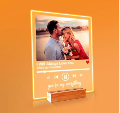 Song Plaque with Wooden, Acrylic, Led Light Stand - Personalized Gift Music Plaque Photo Gift Personalized Couples Gift