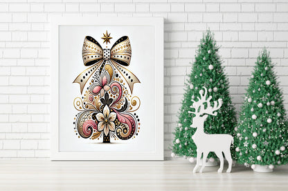 Elegance in Bloom A Christmas Tree of Gold and Floral Grace Canvas - Golden Blooms Christmas Tree A Unique Seasonal Masterpiece Canvas - The Artistic Touch A Floral Tree with Festive Charm