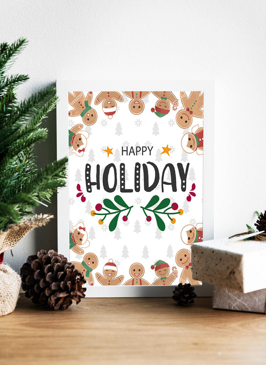 Happy Holiday Cheer with Gingerbread Smiles and Festive Fun Canvas - Gingerbread Wonderland A Sweet and Cheerful Holiday Greeting Canvas - Whimsical Gingerbread Happiness for a Delightful Holiday Season