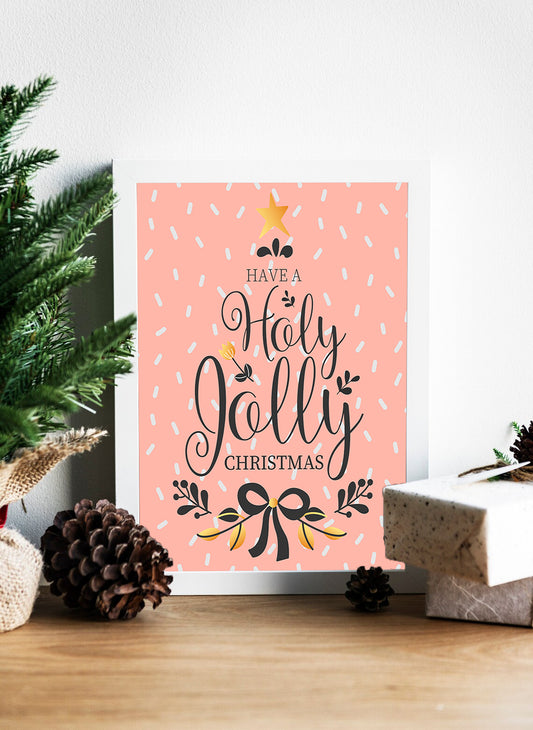 Holy Jolly Christmas Wall Art  Festive Holiday Decor - Rustic Pink Christmas Canvas - 'Have a Holy Jolly Christmas - Pink Christmas Decor Canvas Celebrate the Season
