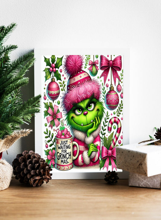 Grinchmas Holiday Canvas - Festive and Whimsical Christmas Art - Grinch-Inspired Christmas Canvas - Quirky Holiday Decoration - Whimsical Holiday Canvas - Grinch and Candy Cane Festivities