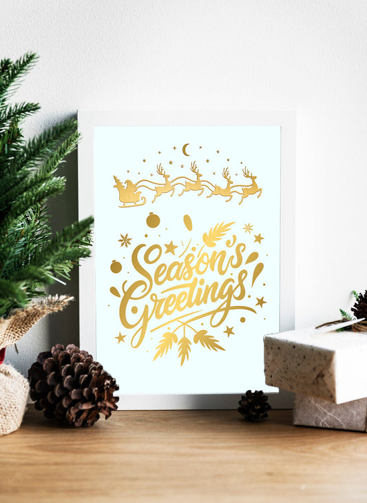 Season's Greetings Canvas - Elegant Gold Holiday Wall Art - Golden Christmas Canvas - Minimalist and Modern Holiday Art - Season's Greetings Wall Art